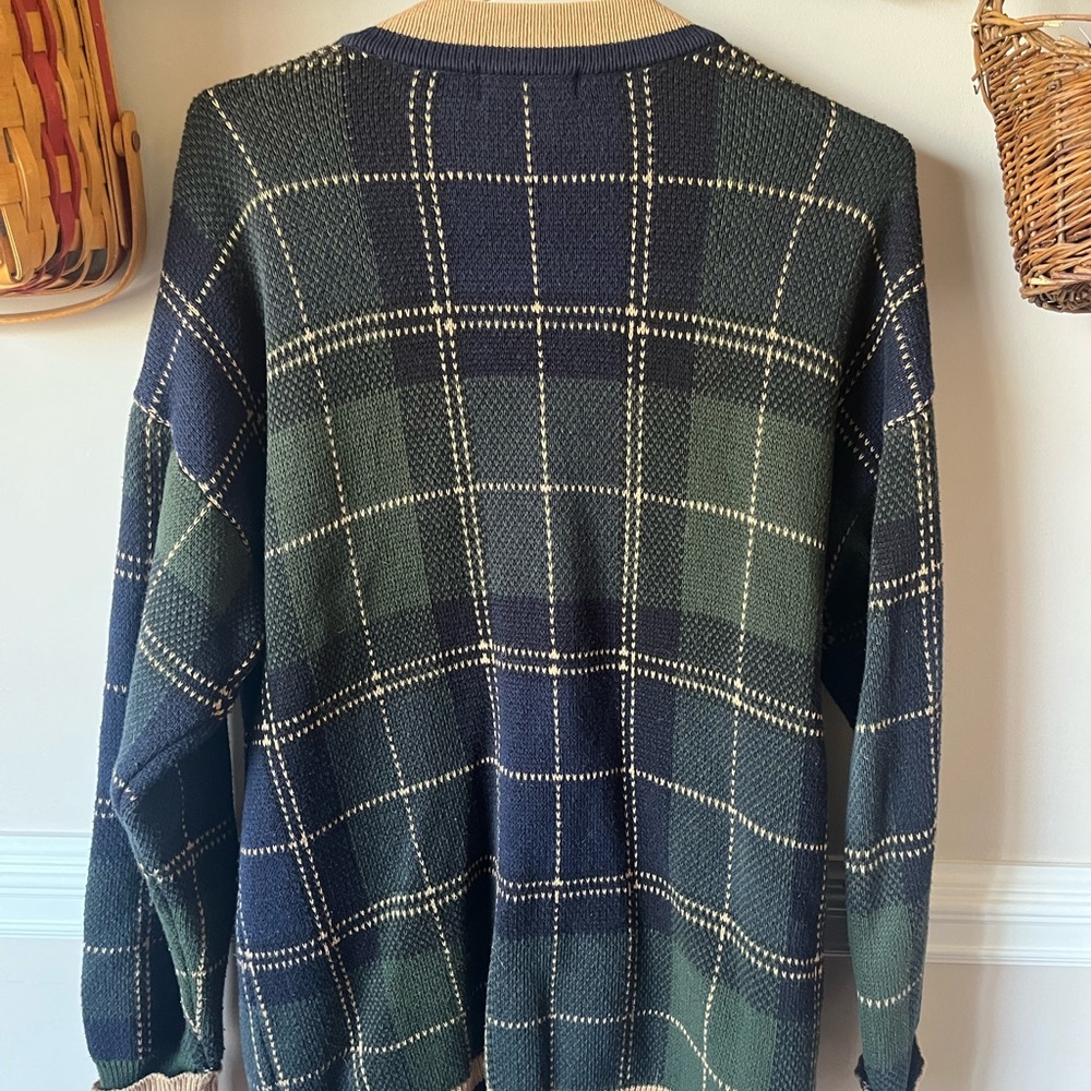 Vintage Liz Claiborne Collection Blackwatch Plaid Tartan Sweater Cardigan M - Picture 5 of 7